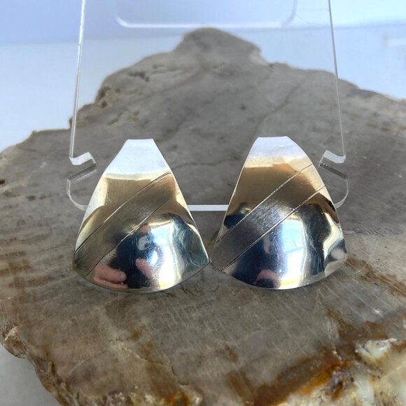 VTG Sterling Silver 925 Signed Polished & Brushed Curved Stud Earrings - Picture 11 of 16